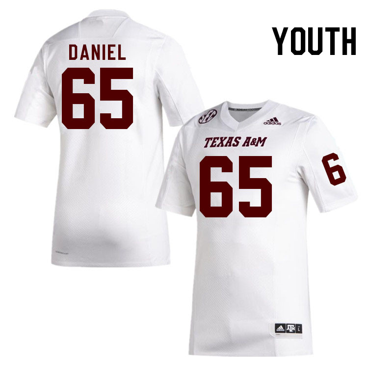 Youth #65 Rashad Daniel Texas A&M Aggies College Football Jerseys Stitched Sale-White - Click Image to Close